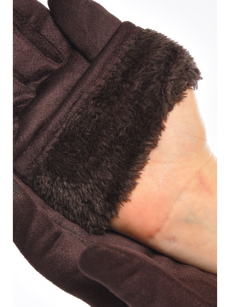 Рукавички жіночі замшеві на штучному хутрі сенсорні темно-бузкового кольору 2-32 208002C
