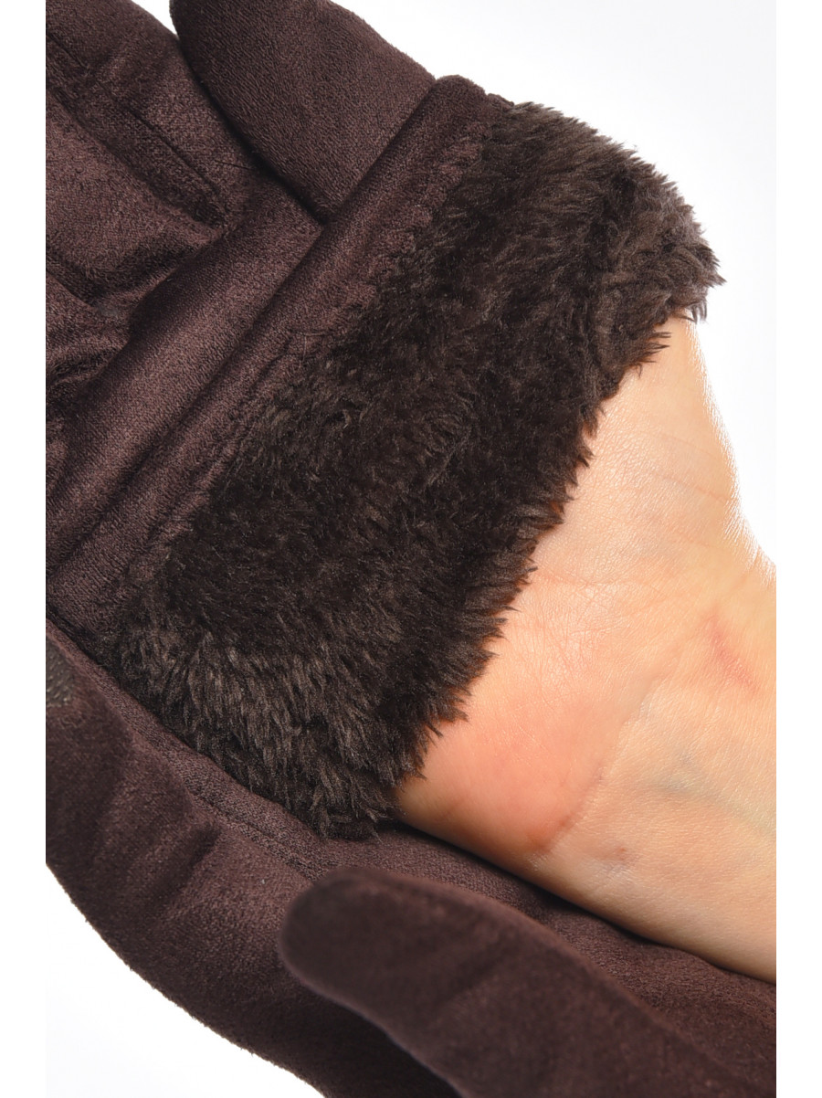 Рукавички жіночі замшеві на штучному хутрі сенсорні темно-бузкового кольору 2-32 208002C