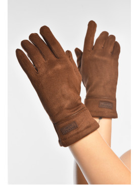 Перчатки женские замшевые на флисе сенсорные коричневого цвета 2-35 208015C