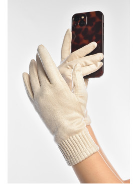 Перчатки женские замшевые на флисе сенсорные молочного цвета 2-31 208021C
