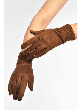 Перчатки женские замшевые на флисе сенсорные коричневого цвета 2-31 208022C