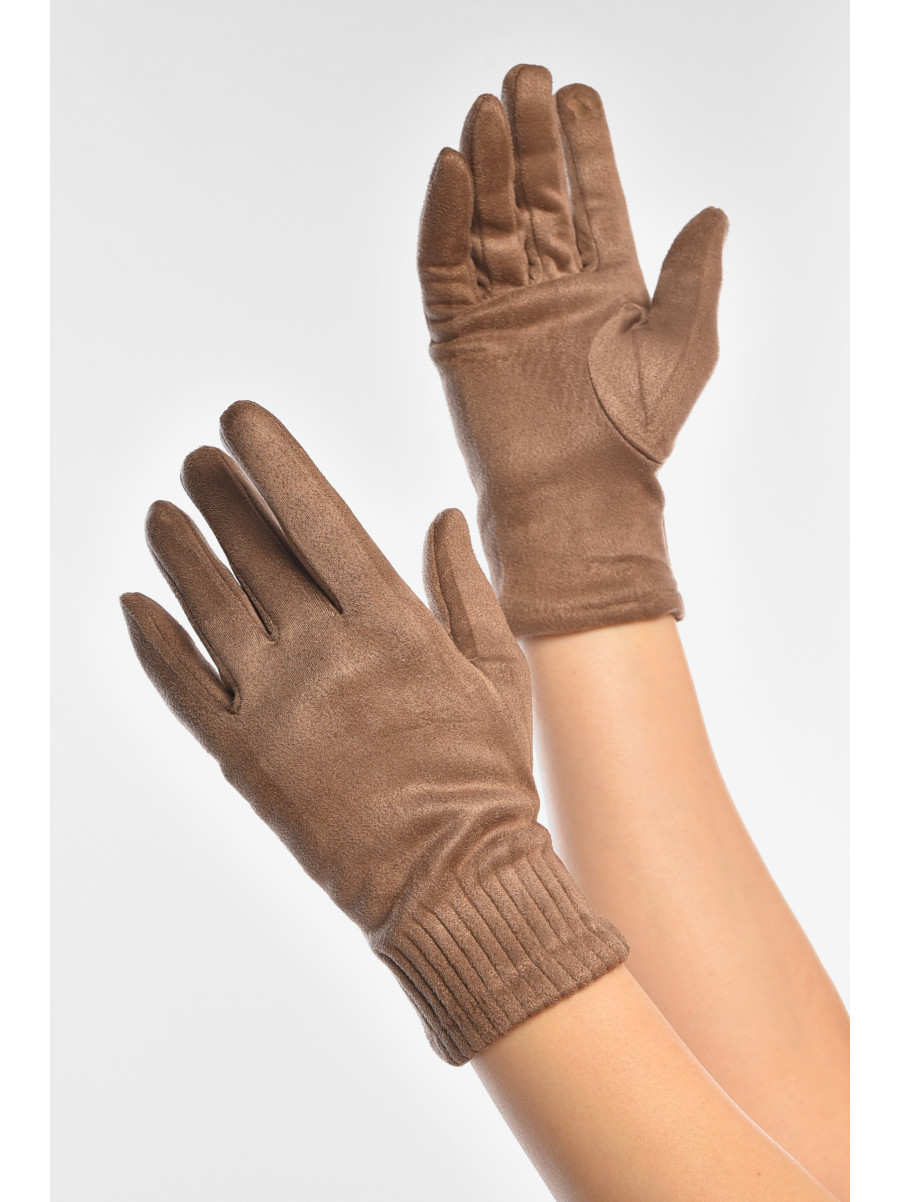 Рукавички жіночі замшеві на флісі сенсорні темно-бежевого кольору 2-31 208025C