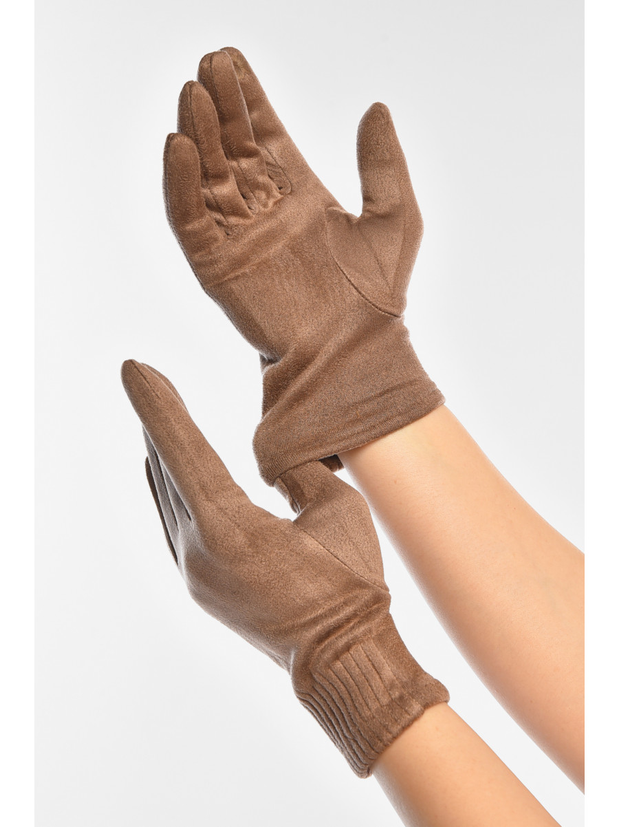 Рукавички жіночі замшеві на флісі сенсорні темно-бежевого кольору 2-31 208025C