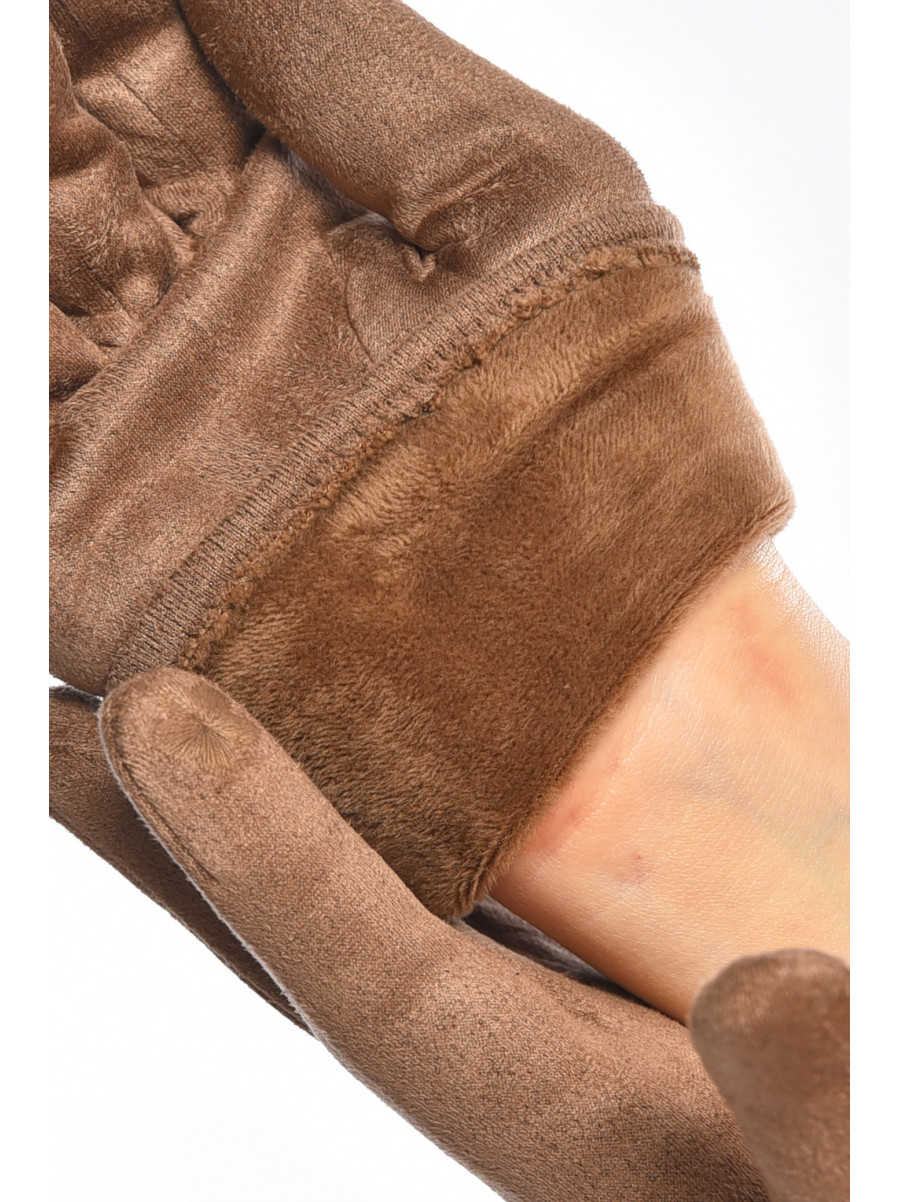 Рукавички жіночі замшеві на флісі сенсорні темно-бежевого кольору 2-31 208025C