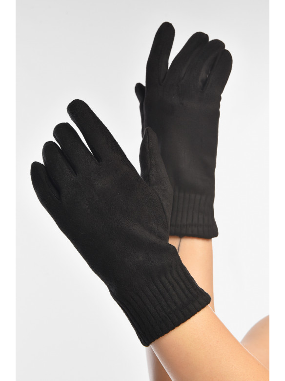Рукавички жіночі замшеві на флісі сенсорні чорного кольору 2-31 208026C