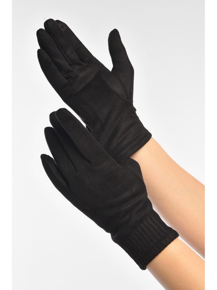 Рукавички жіночі замшеві на флісі сенсорні чорного кольору 2-31 208026C