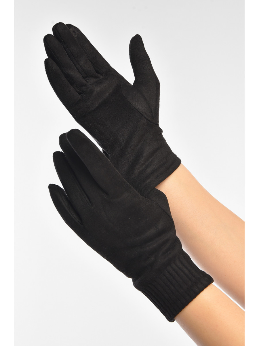 Рукавички жіночі замшеві на флісі сенсорні чорного кольору 2-31 208026C