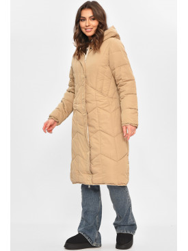 Куртка женская удлиненная зимняя бежевого цвета 24115 208037C
