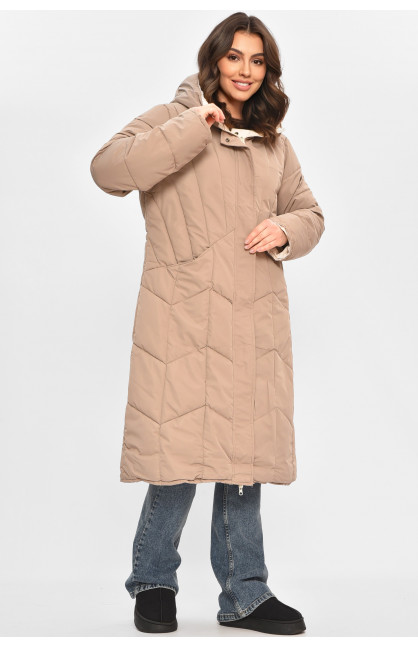 Куртка женская удлиненная зимняя тёмно-бежевого цвета 24115 208039C