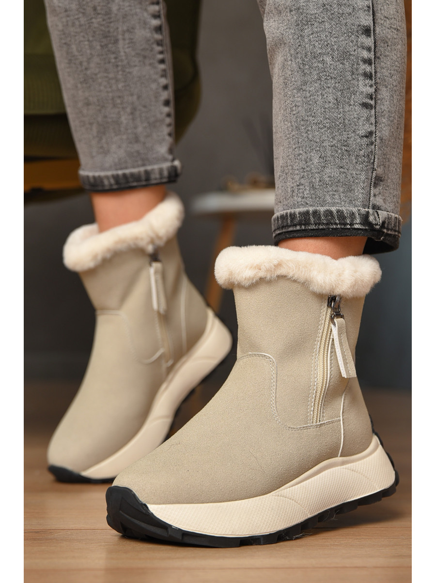 Полусапоги женские зимние светло-серого цвета на меху MD-10 208045C