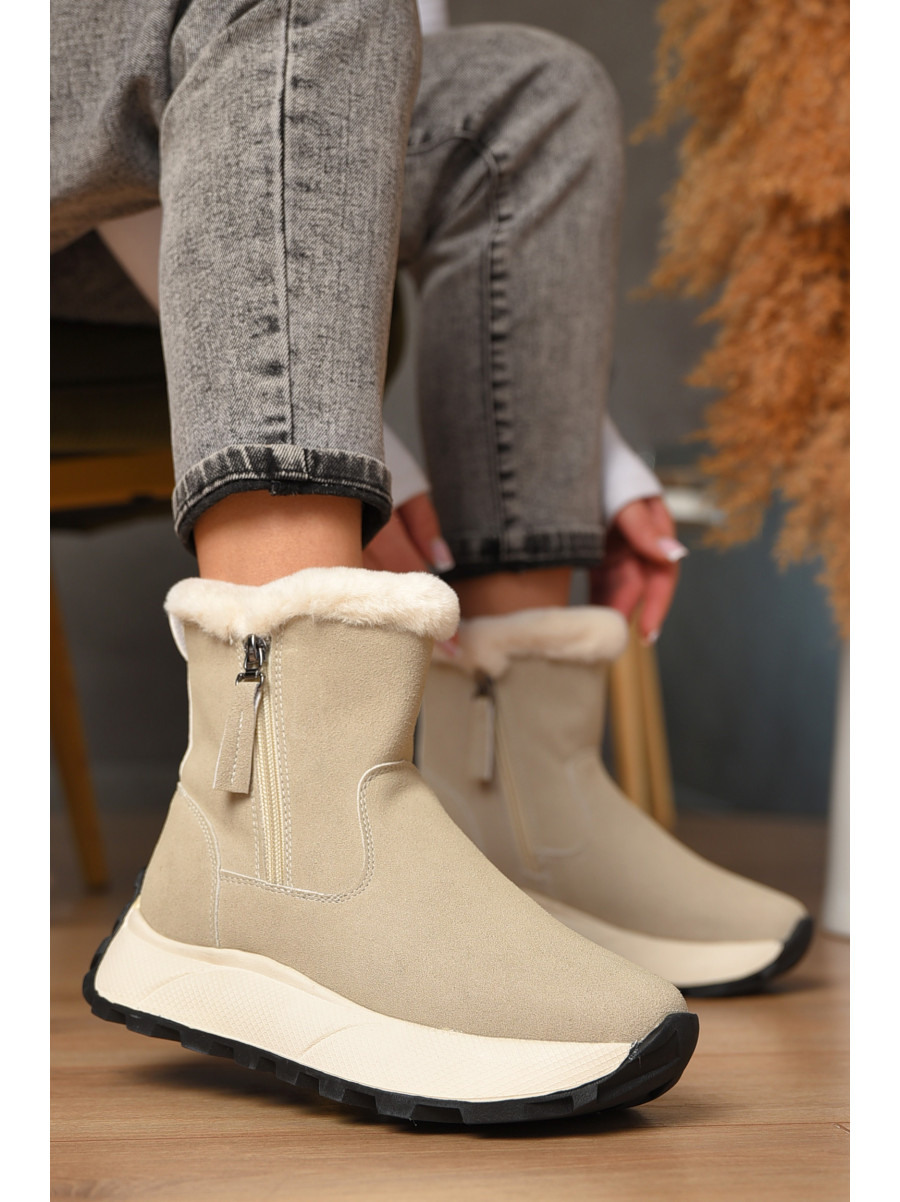 Полусапоги женские зимние светло-серого цвета на меху MD-10 208045C