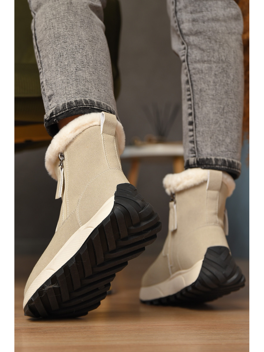 Полусапоги женские зимние светло-серого цвета на меху MD-10 208045C