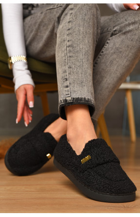 Домашние тапочки женские на меху черного цвета 10240 208056C