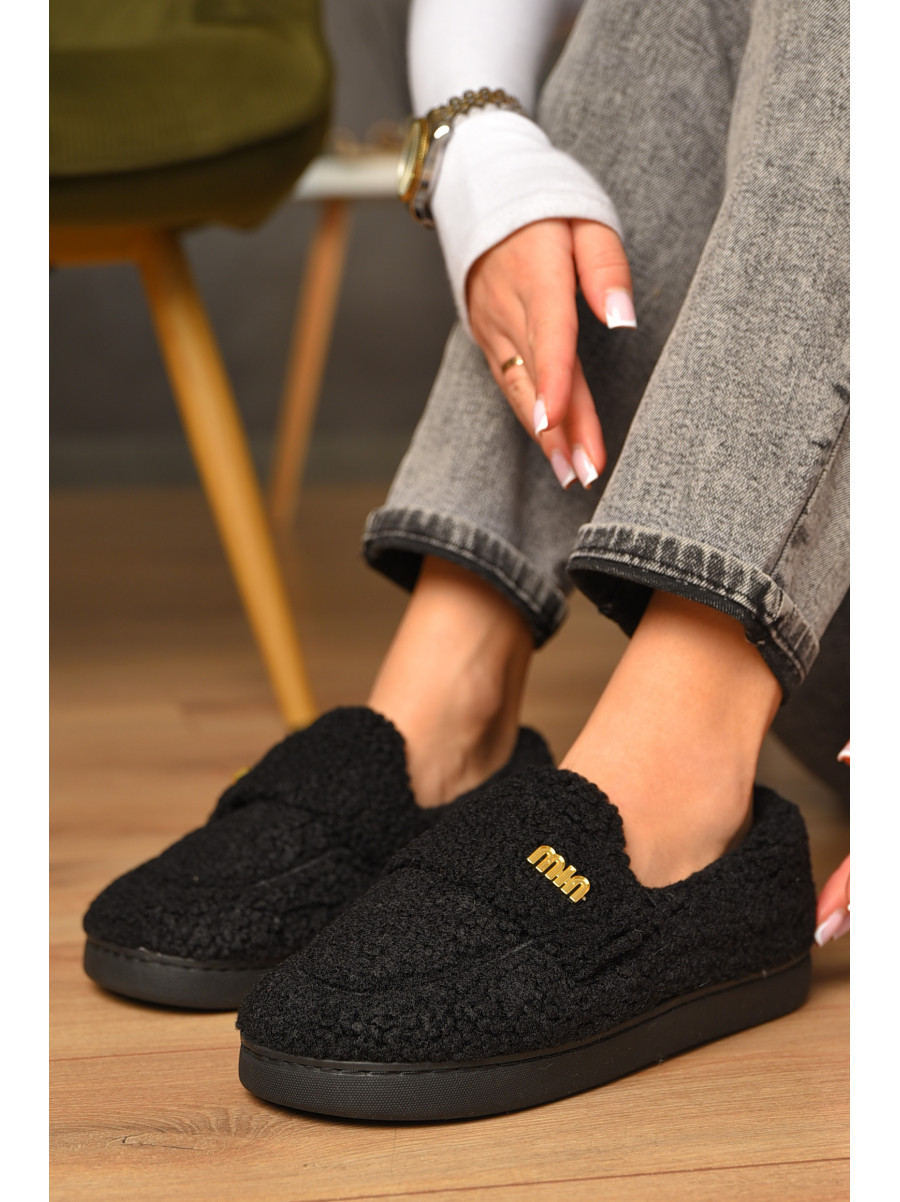 Домашние тапочки женские на меху черного цвета 10240 208056C