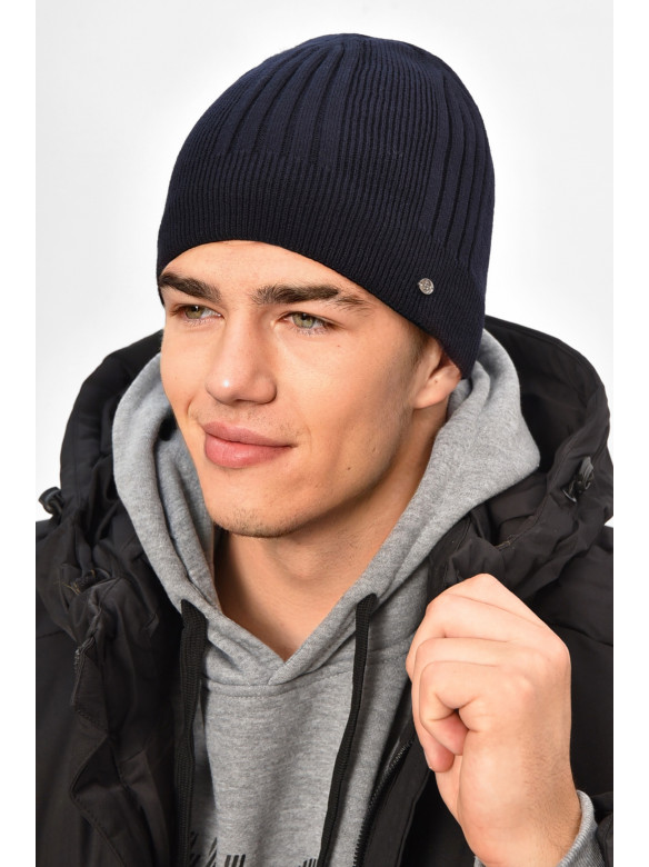 Шапка мужская на флисе темно-синего цвета 208057C