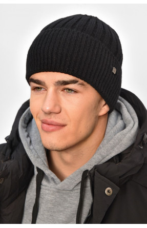 Шапка мужская на флисе черного цвета 208059C