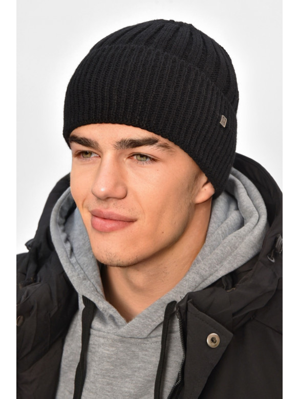 Шапка мужская на флисе черного цвета 208059C