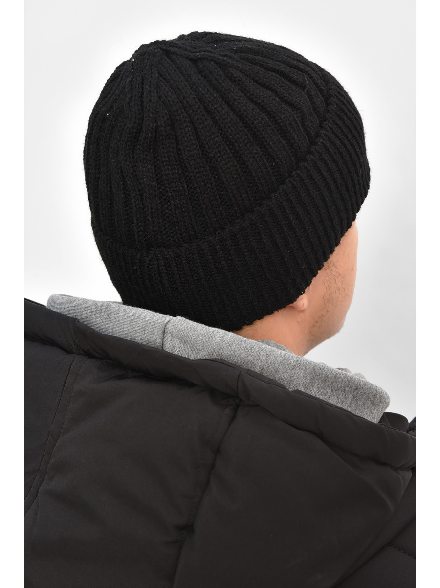 Шапка мужская на флисе черного цвета 208059C