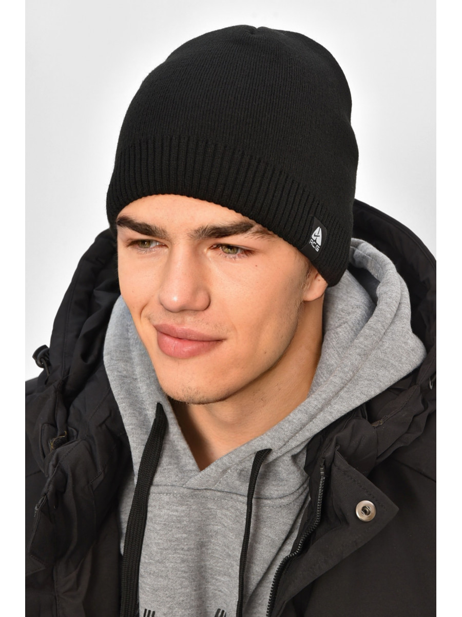 Шапка мужская на флисе черного цвета 208060C