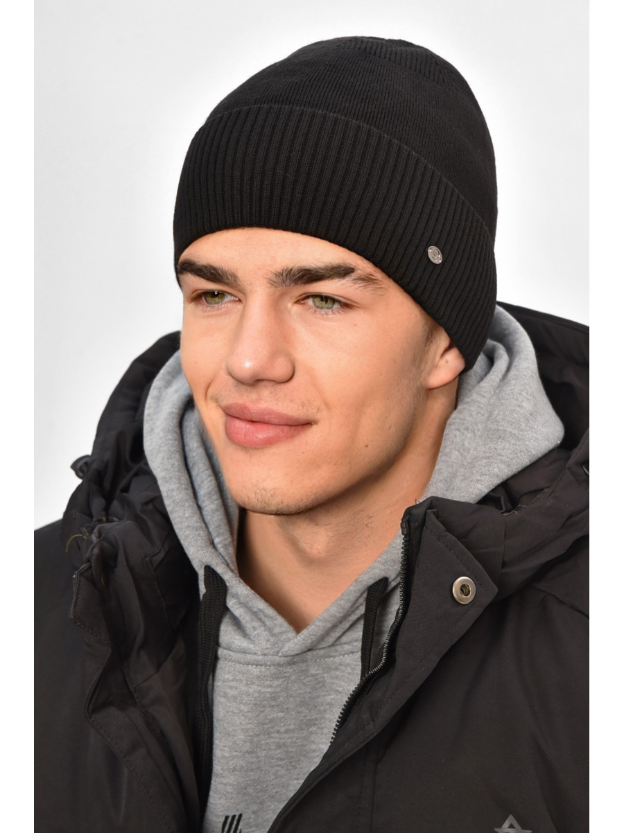 Шапка чоловіча на флісі чорного кольору 208062C