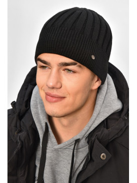 Шапка мужская на флисе черного цвета 208063C