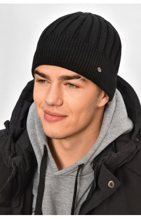 Шапка мужская на флисе черного цвета 208063C