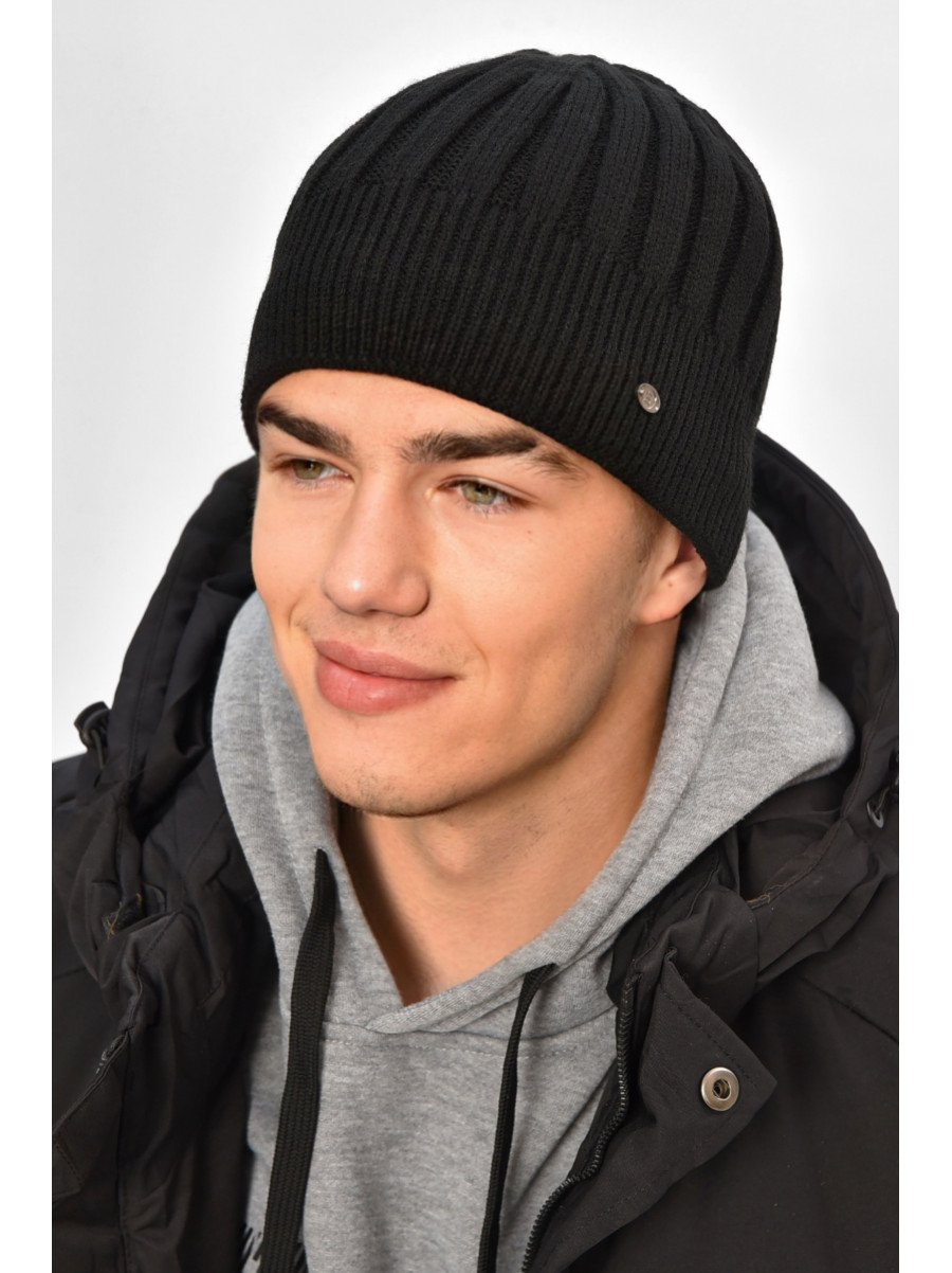 Шапка мужская на флисе черного цвета 208063C