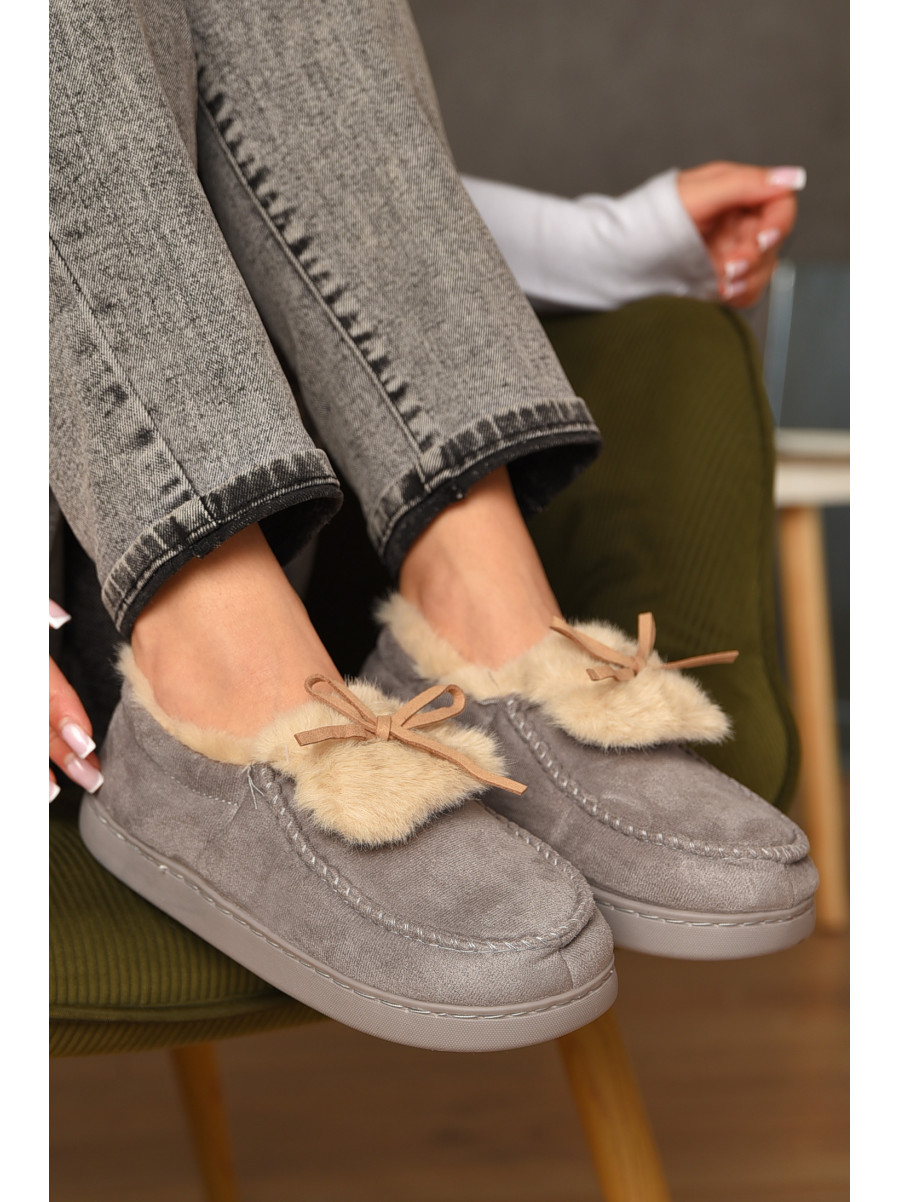 Домашние тапочки женские на меху серого цвета 10154 208065C