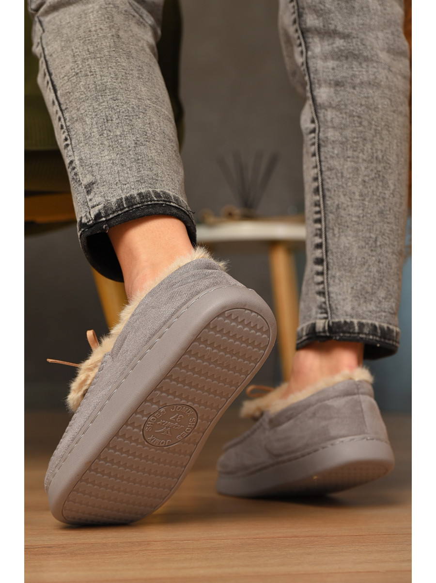 Домашние тапочки женские на меху серого цвета 10154 208065C