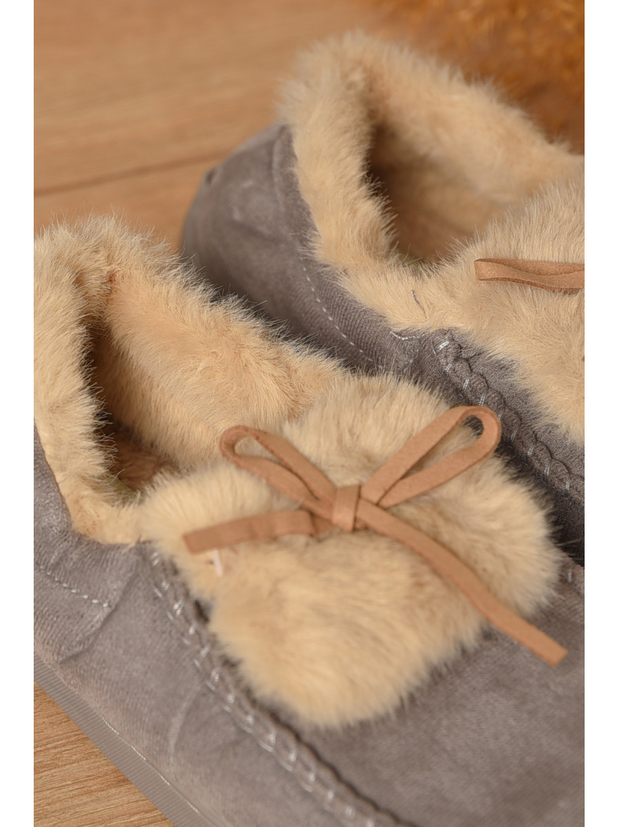 Домашние тапочки женские на меху серого цвета 10154 208065C