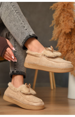 Домашние тапочки женские на меху светло-бежевого цвета 10154 208066C