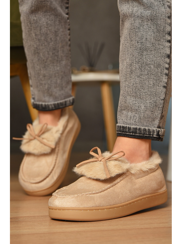 Домашние тапочки женские на меху светло-бежевого цвета 10154 208066C