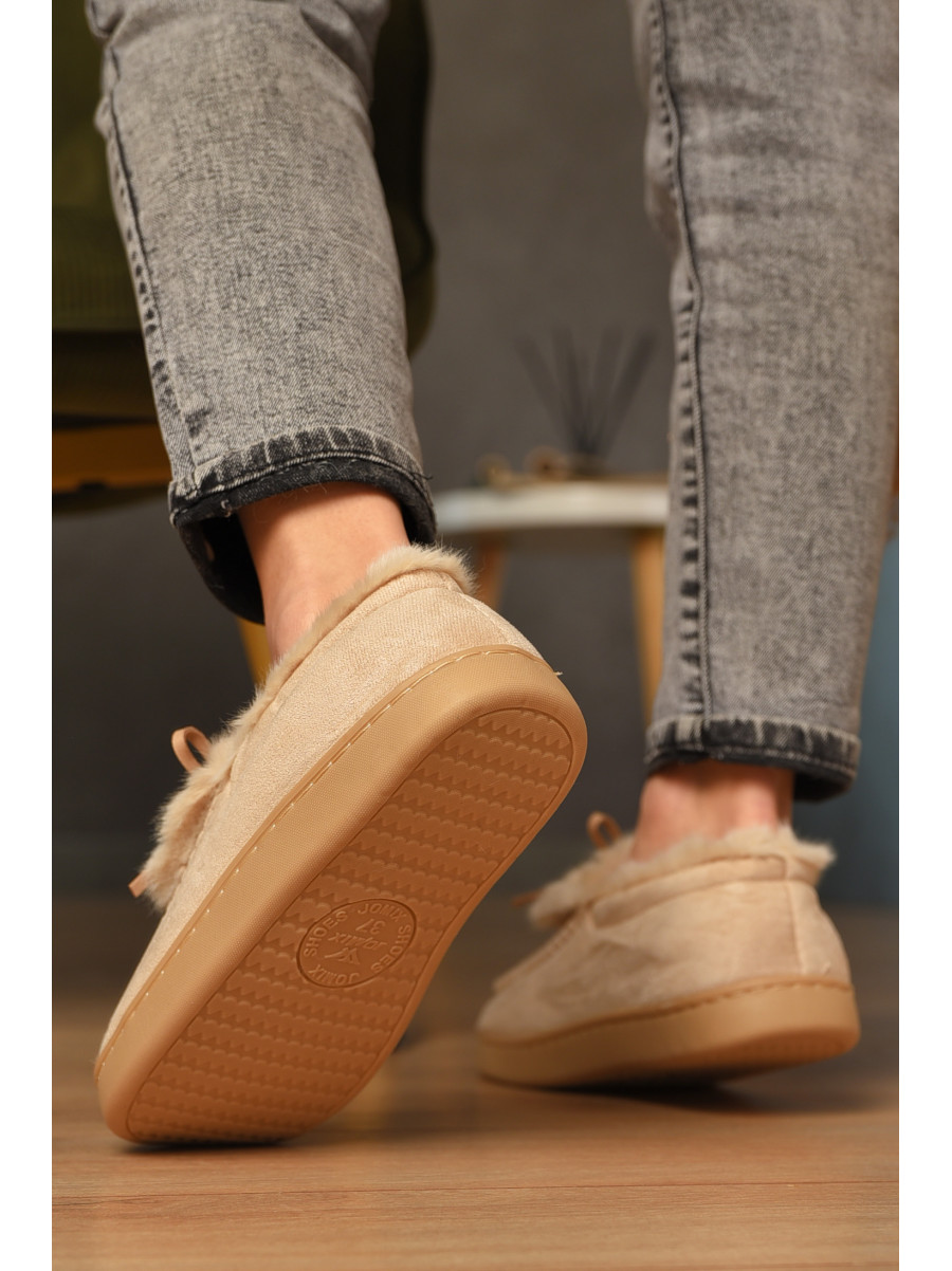 Домашние тапочки женские на меху светло-бежевого цвета 10154 208066C