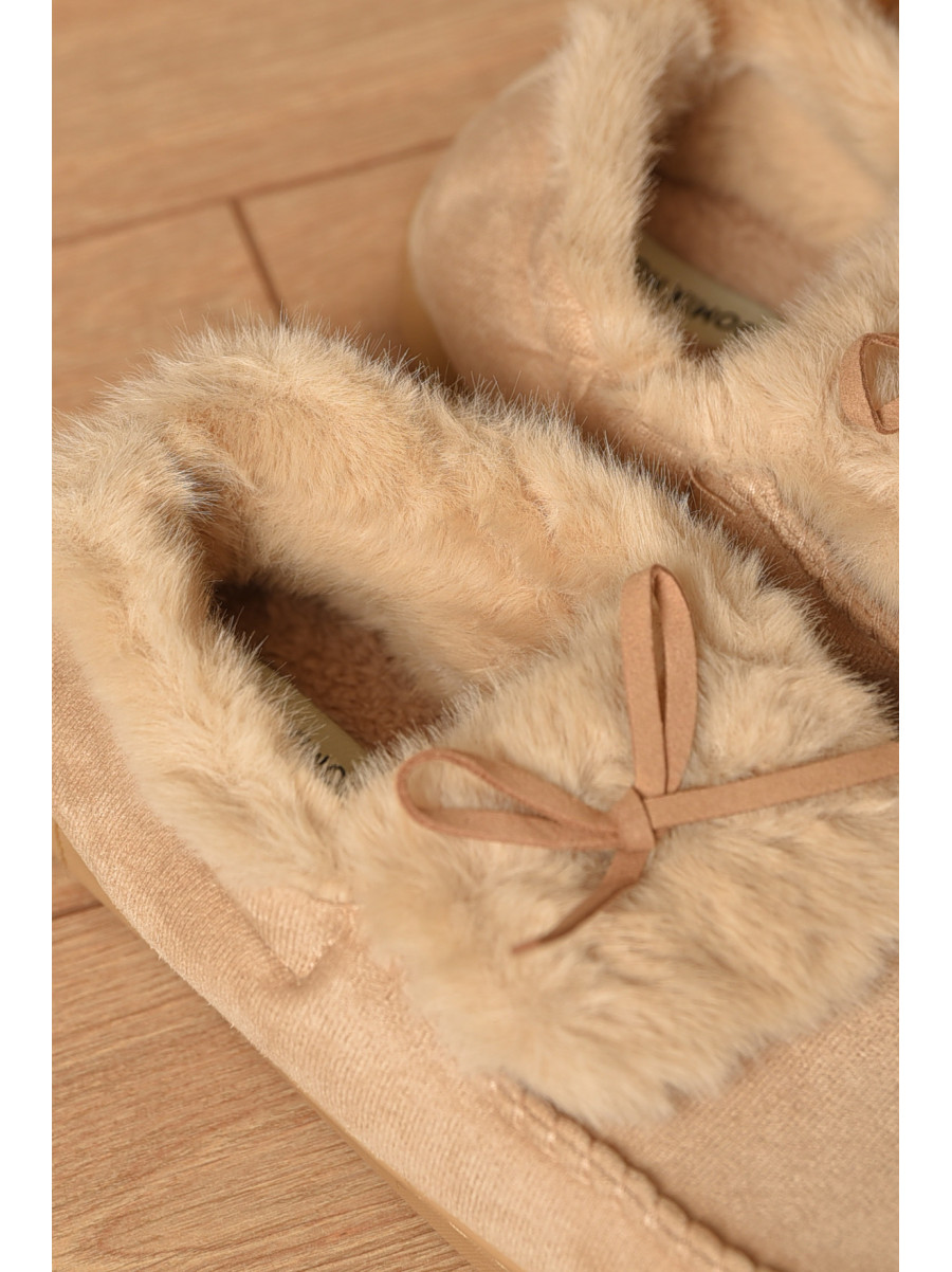 Домашние тапочки женские на меху светло-бежевого цвета 10154 208066C