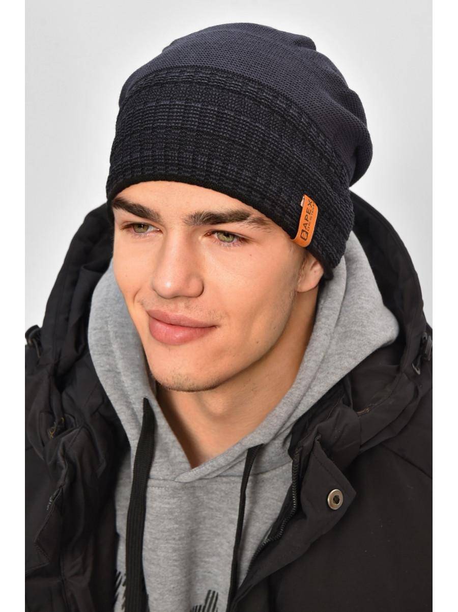 Шапка мужская на флисе темно-синего цвета 3051 208084C