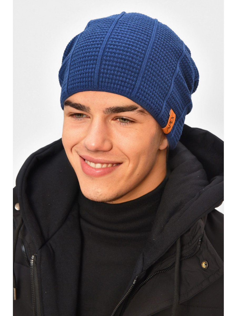 Шапка мужская на флисе синего цвета 3037 208099C