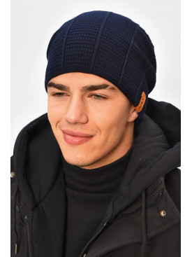Шапка мужская на флисе темно-синего цвета 3037 208100C