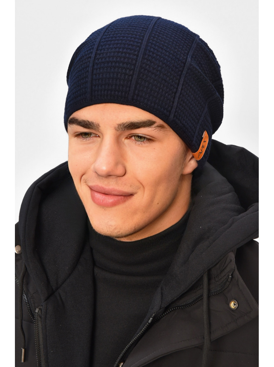 Шапка мужская на флисе темно-синего цвета 3037 208100C