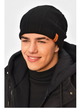Шапка мужская на флисе черного цвета 3037 208102C