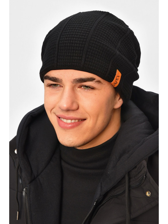 Шапка мужская на флисе черного цвета 3037 208102C