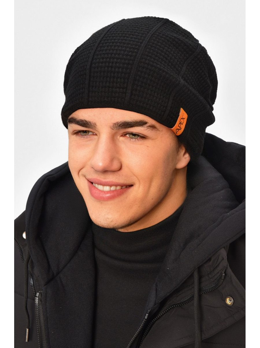 Шапка мужская на флисе черного цвета 3037 208102C