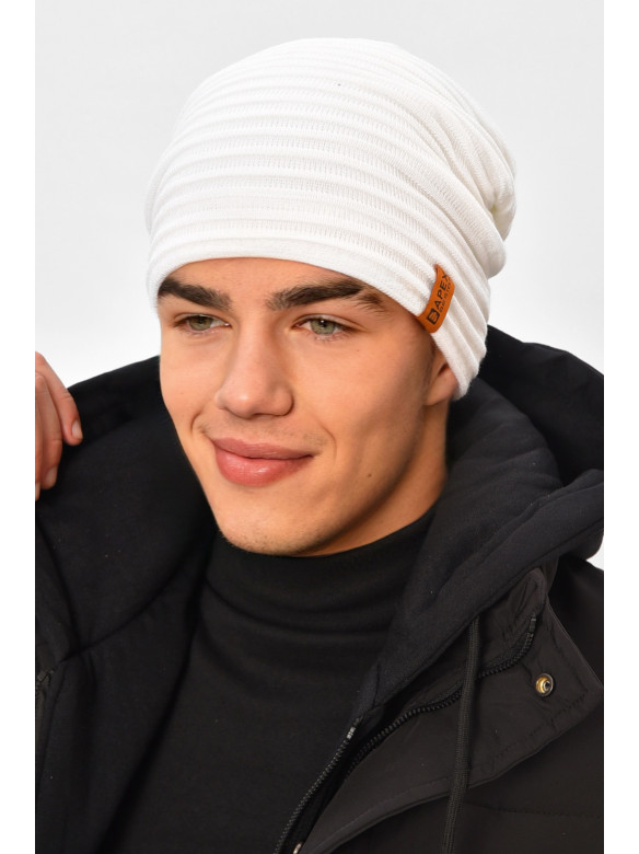 Шапка мужская на флисе белого цвета 3044 208103C