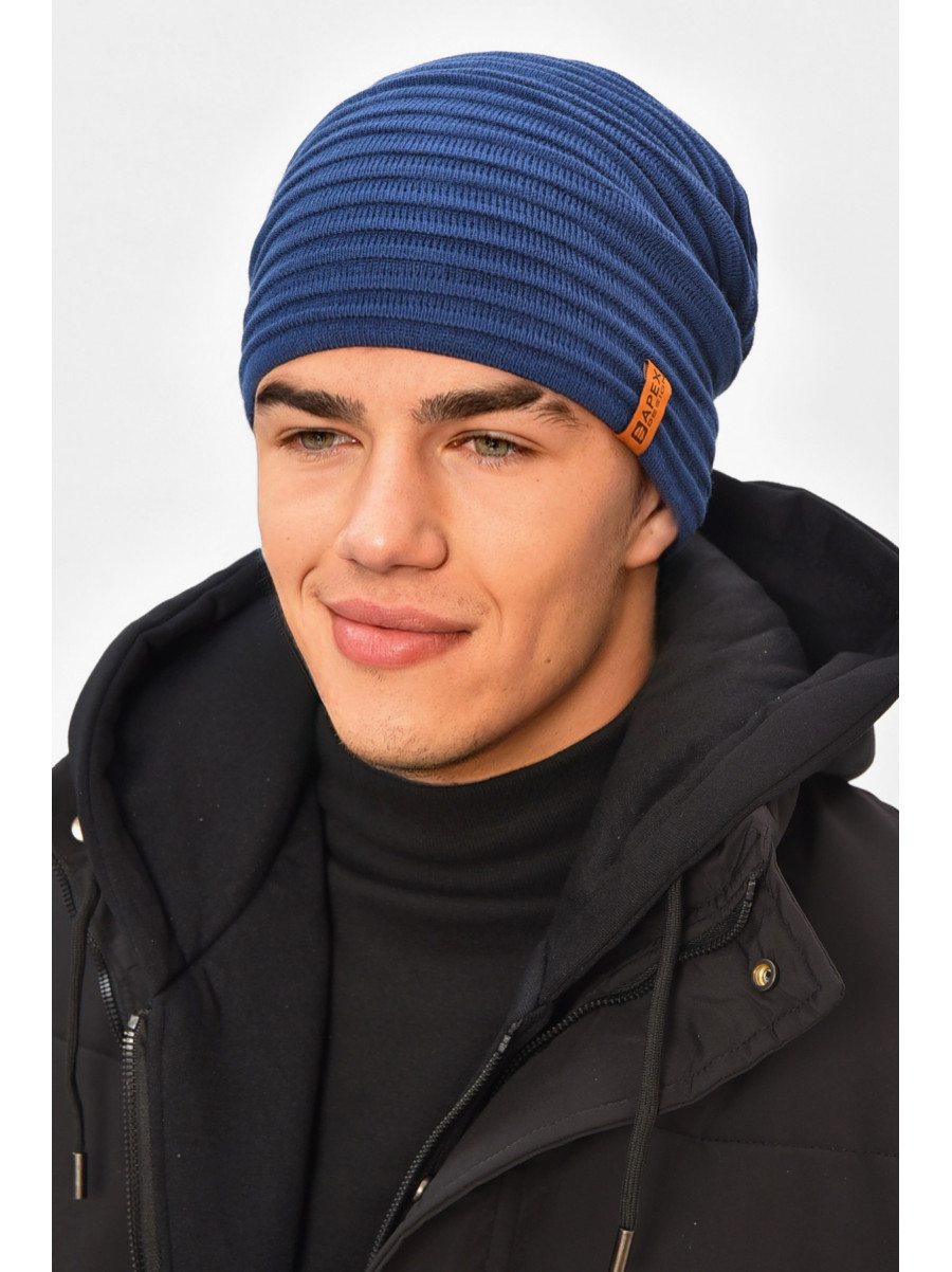 Шапка мужская на флисе синего цвета 3044 208104C