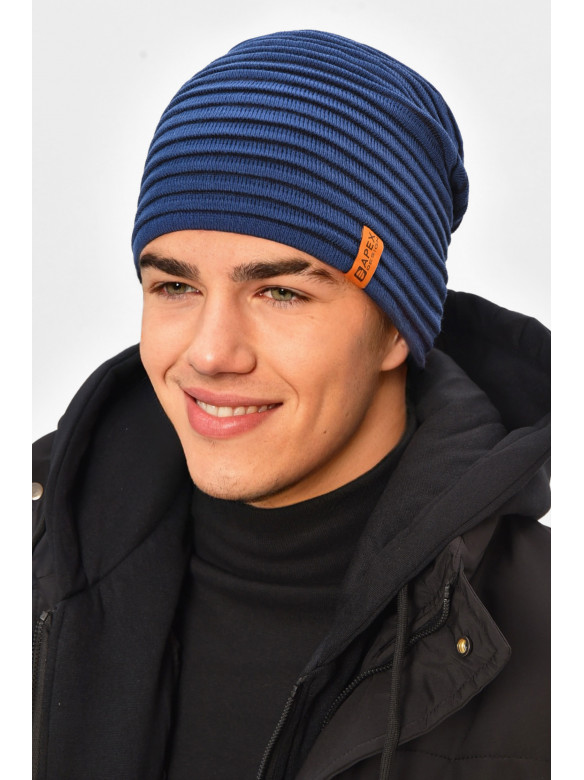 Шапка мужская на флисе синего цвета 3044 208106C