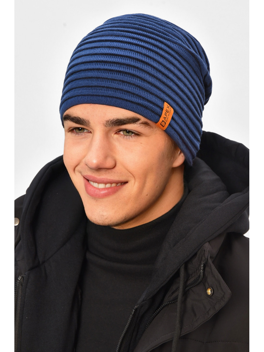 Шапка мужская на флисе синего цвета 3044 208106C