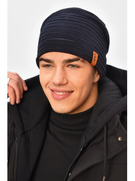Шапка мужская на флисе темно-синего цвета 3044 208107C