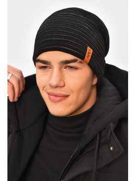 Шапка мужская на флисе черного цвета 3044 208108C