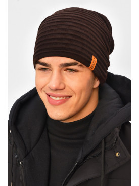 Шапка мужская на флисе шоколадного цвета 3044 208109C