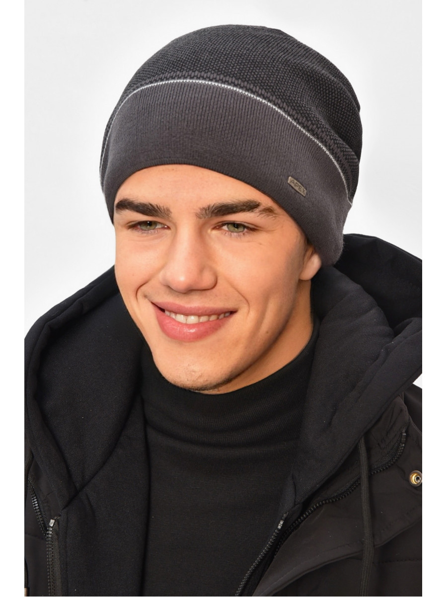 Шапка мужская на флисе темно-серого цвета 3068 208110C