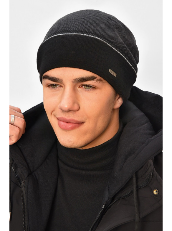 Шапка мужская на флисе черного цвета 3068 208111C